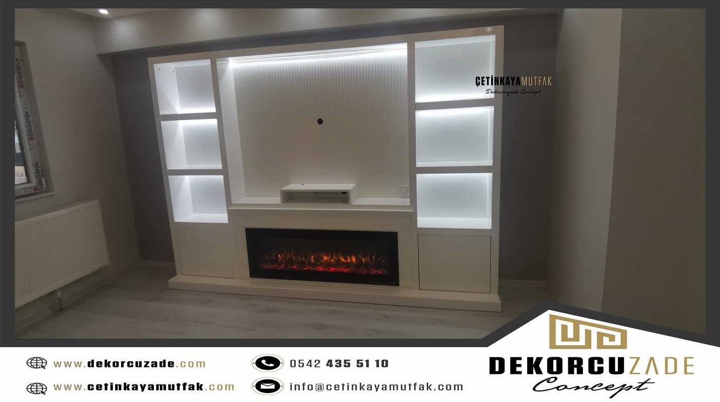 şömineli duvar ünitesi modelleri