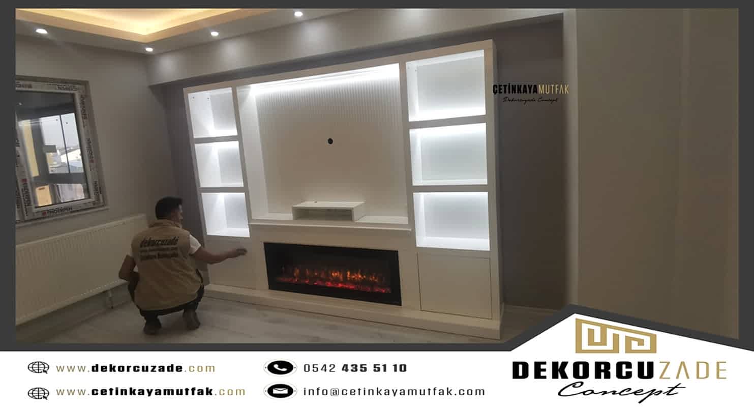 şömineli duvar ünitesi modelleri