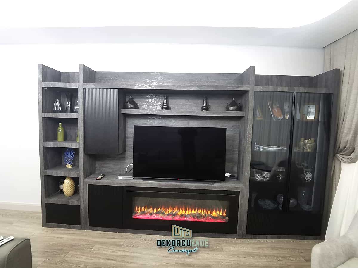 Şömineli duvar ünitesi