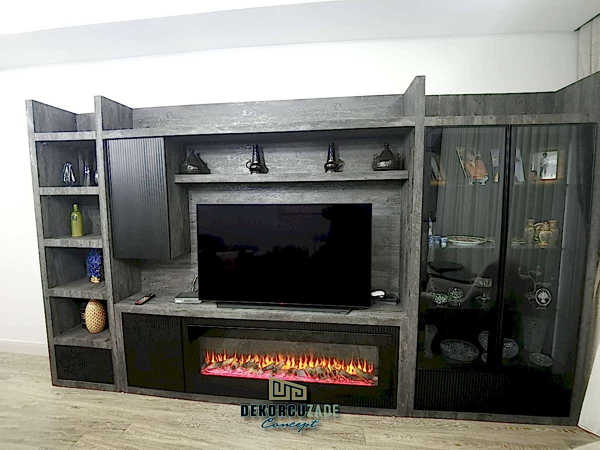 Şömineli duvar ünitesi