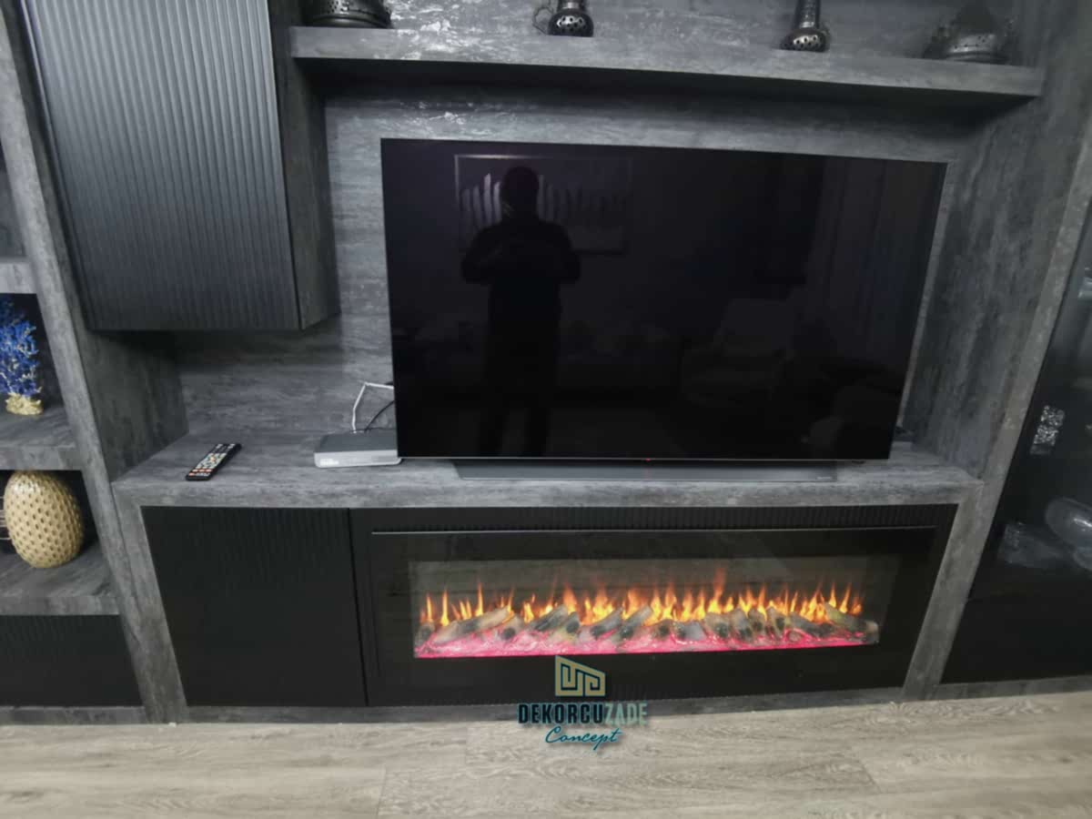 Şömineli duvar ünitesi