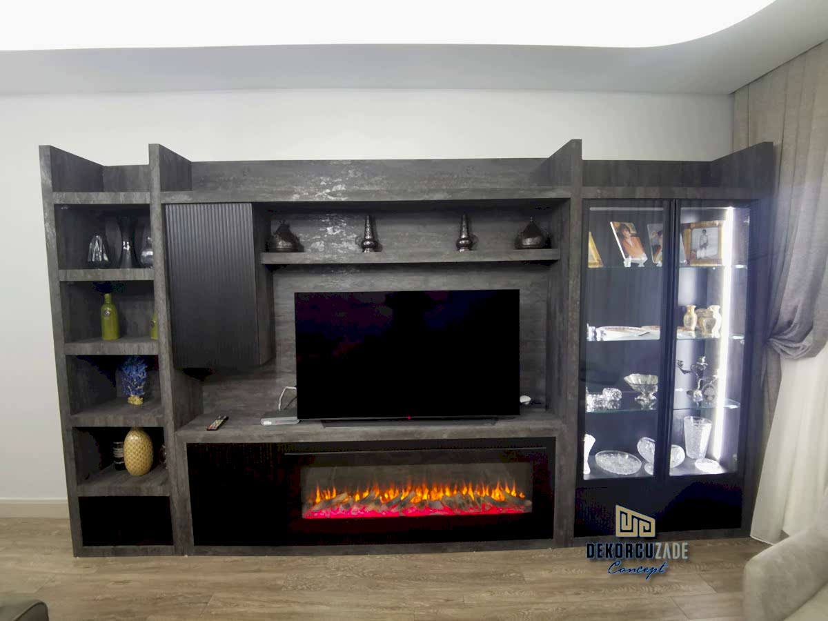 Şömineli duvar ünitesi