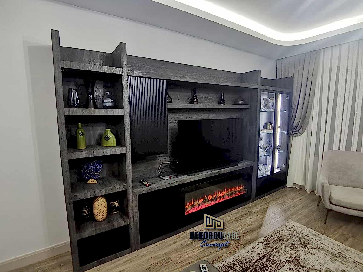 Şömineli duvar ünitesi